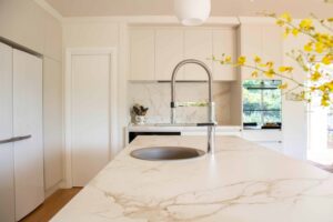 stone kitchen worktops with stainless steel sink